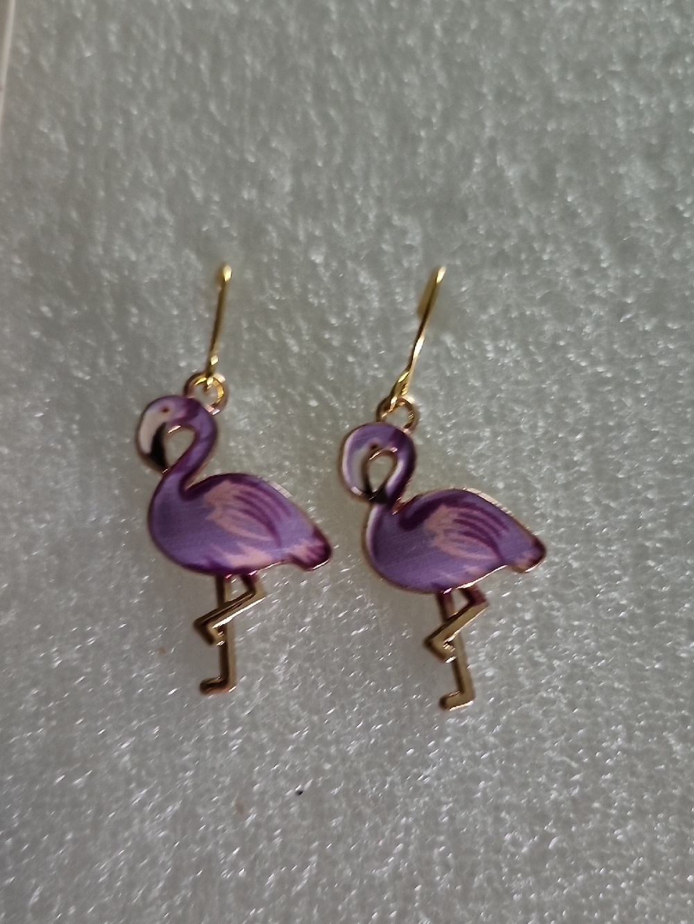 Hand Crafted Purple Flamingo Dangle Earrings with Gold Accents